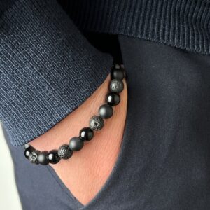 Браслет из лавы, оникса и агата