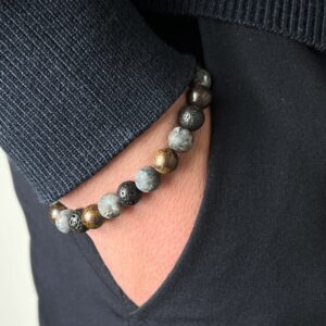 Браслет из бронзита, лавы, лабрадорита